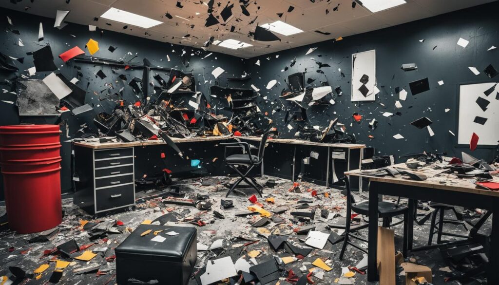 Möbel und Gegenstände im Rage Room