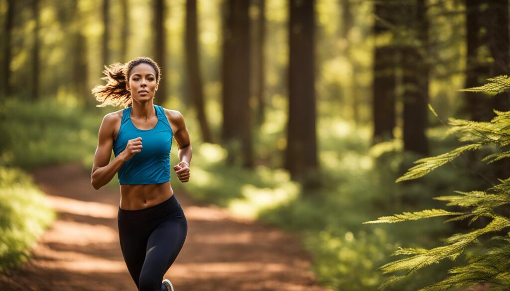 Sportlerin läuft im Wald